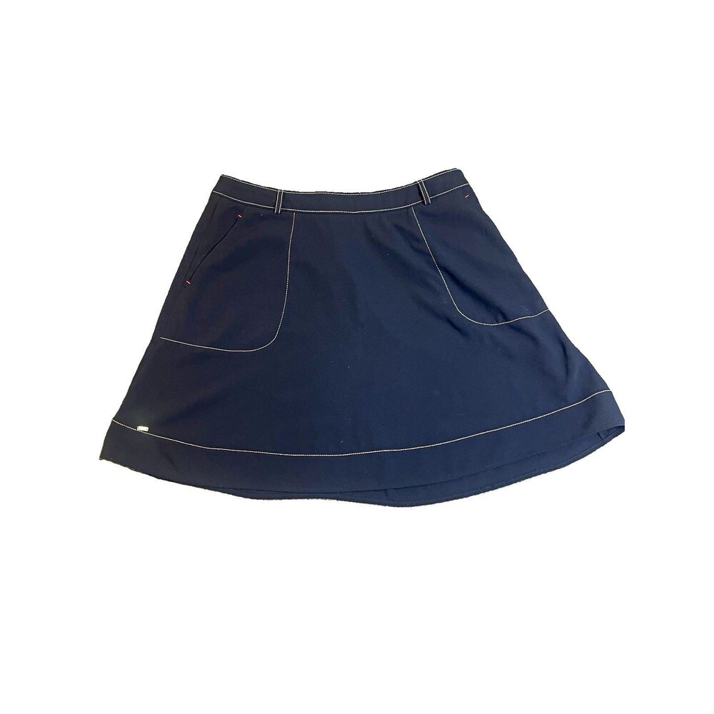 Tommy Hilfiger Navy Solid A-Line Short Skirt Size 12 Knit Pockets Zip Logo
